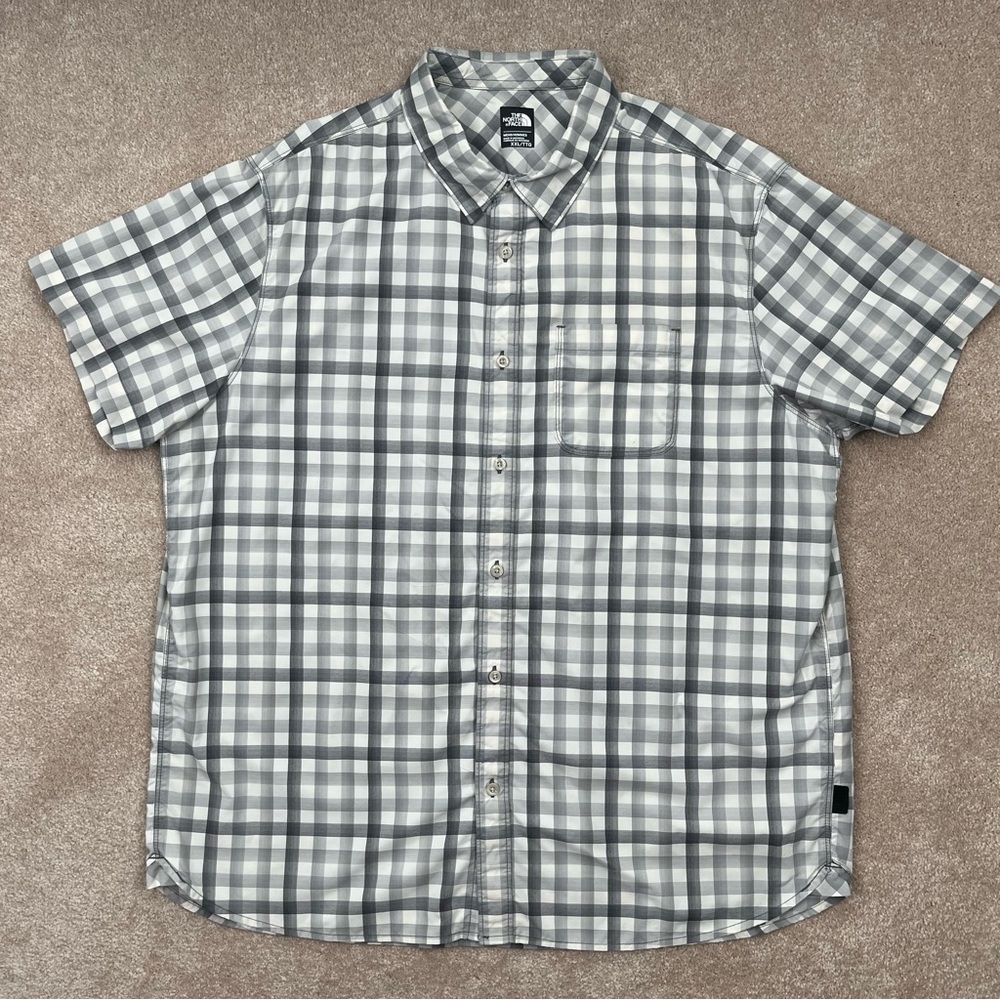 North Face Shirt Adult 2XL Gray Plaid Button Up Short Sleeve Casual Outdoor Men